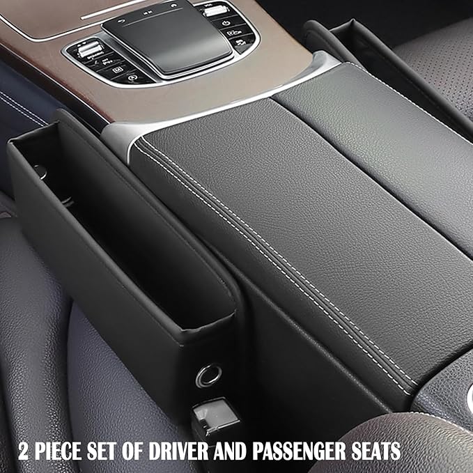 2 Pack Universal Fit Premium Leather Car Seat Gap Filler Organizer, Center Console Organizer for Car SUV Truck (Black，2 Pack)