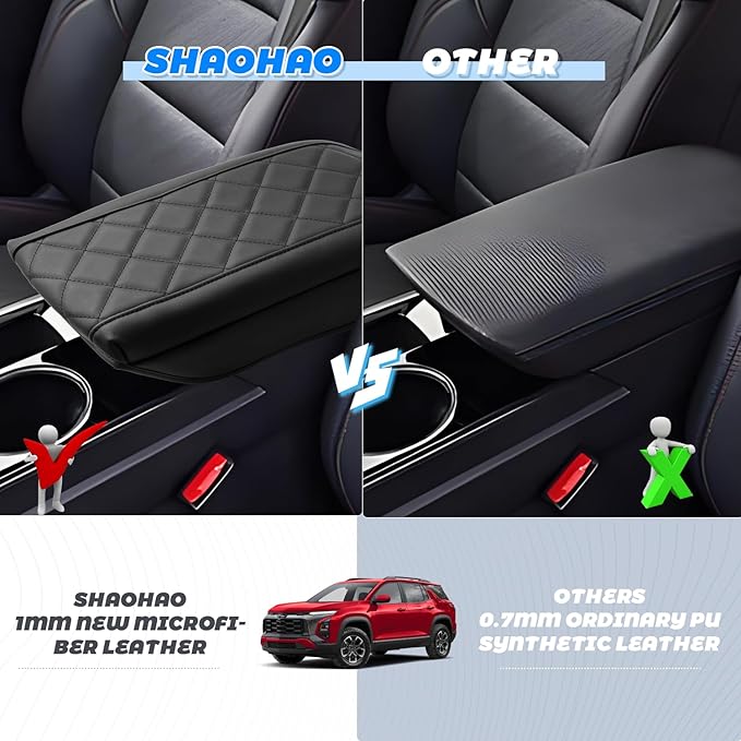 SHAOHAO 2025 2026 Chevy Equinox Center Console Cover for 2025 2026 Chevy Equinox Accessories (LT/RS/ACTIV) Car Armrest Cover Equinox Anti-Scratch Thicken Cushion Pad Middle Lid Leather Protector