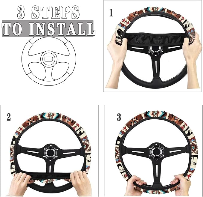 SEANATIVE Aztec Horse Yak Vehicle Steering Wheel Cover Universe Space Universal Stretch Wrap Covers Auto Accessiores 15 inch fit Most Car Van Truck Sedan