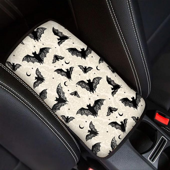 Dreaweet Bat Center Console Armrest Pad Cover Halloween Car Accessories Middle Console Cover Anti-Scratch Comfort Car Armrest Storage Box Mat