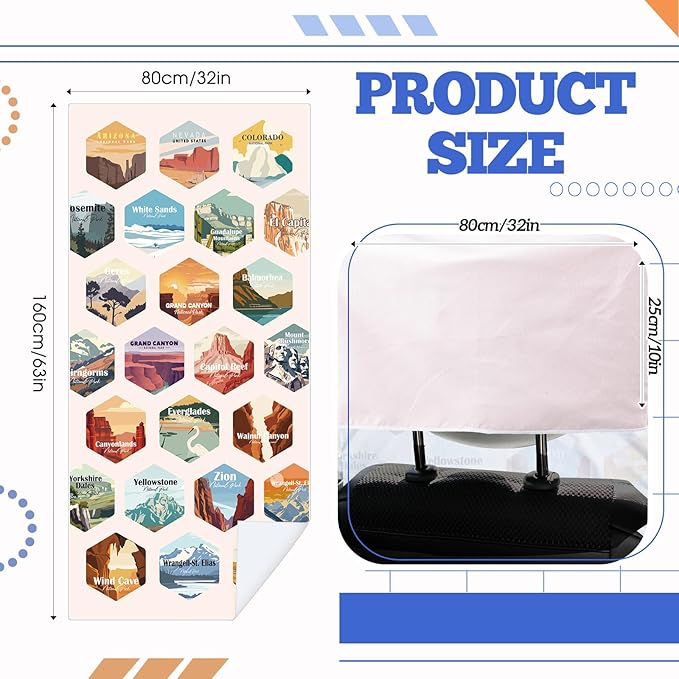 2 Pack Car Seat Towel Covers with Storage Bag 63 x 32 Inch Athletic Running Towel Seat Sweat Washable Non Slip Cover Gift for Car Outdoor Sport Activities (Mixed Landscapes)