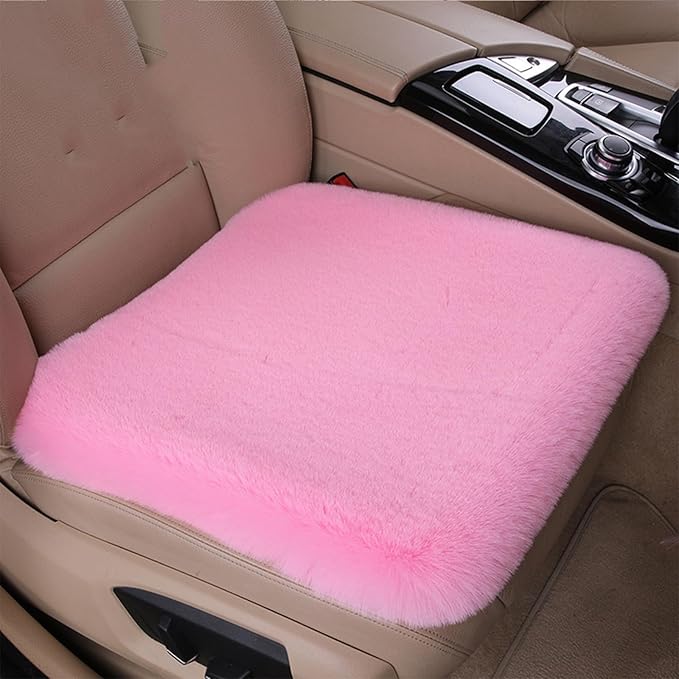 Plush Car Seat Cushion, Soft Warm Fuzzy Faux Rabbit Fur Fluffy Plush Auto Seat Cover Vehicle Car Front and Back Seat Protector Pad with Non-Slip Backing Cushion Interior Universal Fit (Pink1,Front*1)