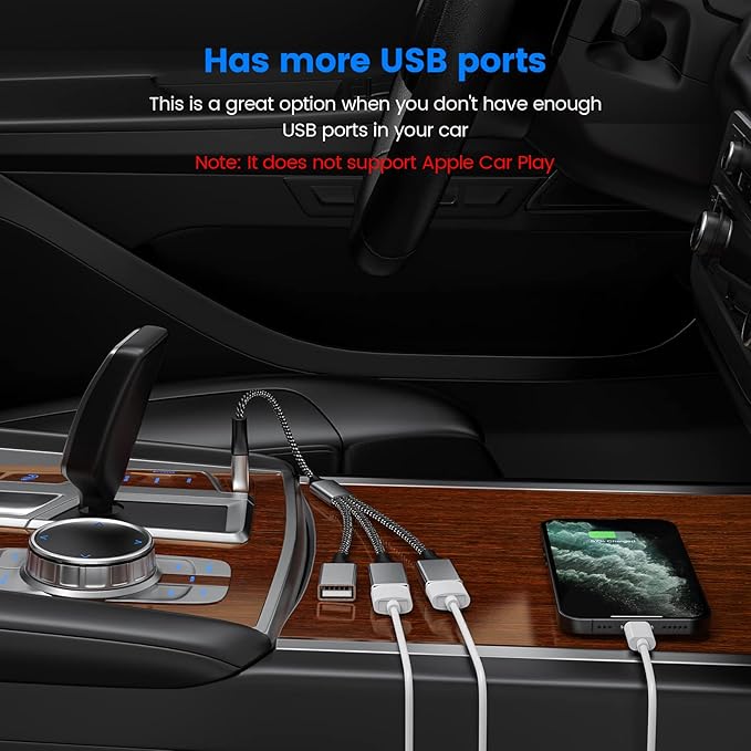 MOGOOD 3 in 1 USB Splitter Cable, Portable USB 2.0 Hub for Charging, Data Transfer, Laptop, Mac