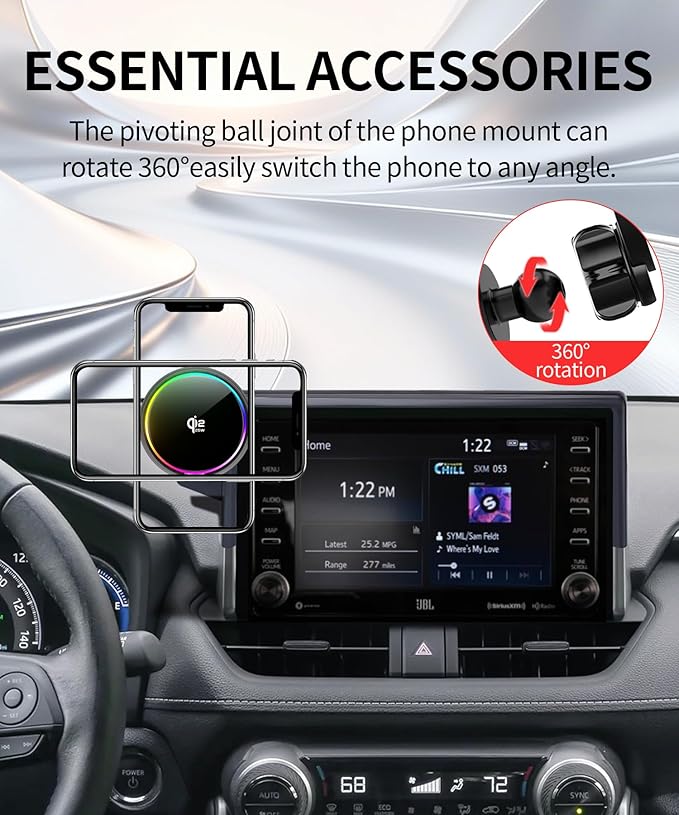 Qi2.2 25W Magnetic Car Mount Charger for 2019 2020 2021 2022 2023 2024 2025 Toyota RAV4 Accessories, for Fast Charging Cell Phone Holder 7/8 Inch Screen Fixed Clip with Cooling Fan