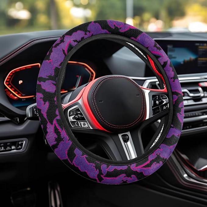 SEANATIVE Purple Bat Car Steering Wheel Cover, Anti-Slip, Safety, Soft, Breathable, Universal Car Steering Wheel Dust Cover, Easy to Disassemble