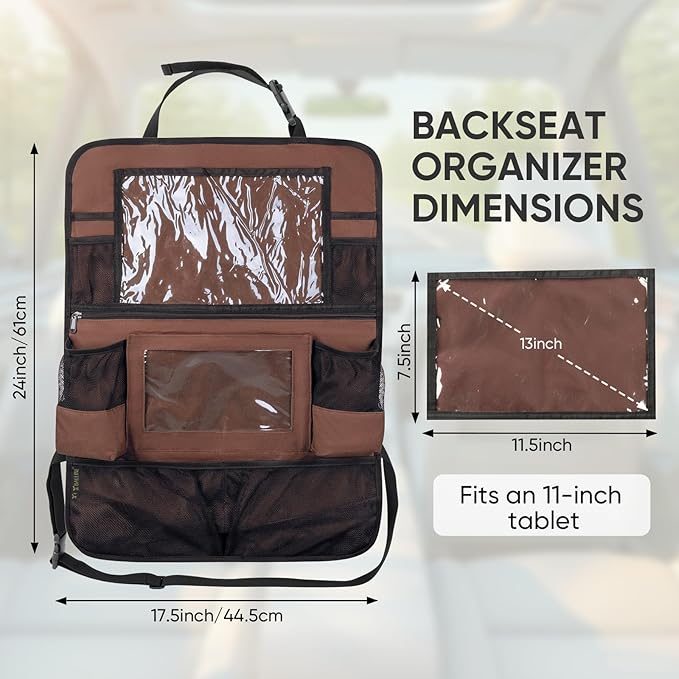 BALEINE Backseat Car Organizer, Back Seat Car Organizers and Storage, Kick Mats Back Seat Protector, Travel Accessories for Most Automotive (1 Pack, Mocha)