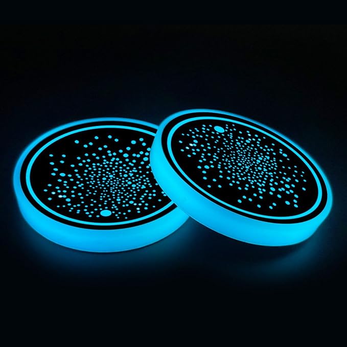 2Pcs LED Car Cup Holder Lights, 7 Colors Light Up Cup Coasters, USB Rechargeable Interior Lighting Accessories for Car Truck Vehicle Decoration﻿