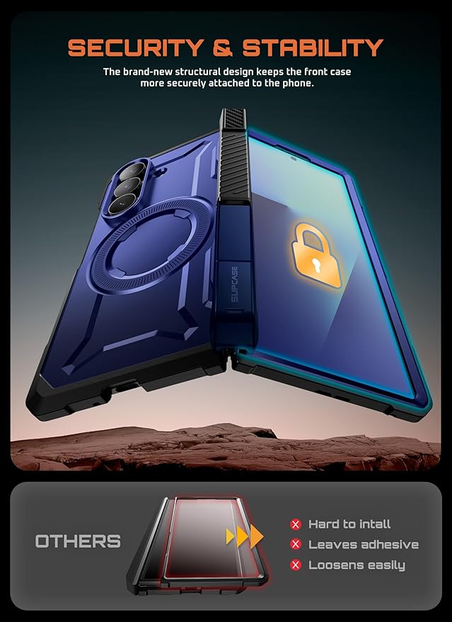SUPCASE for Samsung Galaxy Z Fold 7 Case with Kickstand (UB Grip), [Compatible with MagSafe] [Built-in Tempered Glass Screen Protector] [Hinge Coverage] Military-Grade Protection Phone Case (Azure)