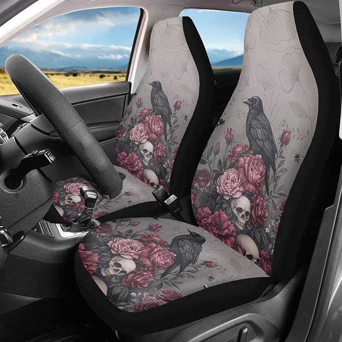 Halloween Crow Car Seat Covers Set of 2 Universal Vehicle Front Seats Interior Protector Easy to Install Interior Protection Suitable Fits Most Cars Auto SUV Sedan Truck