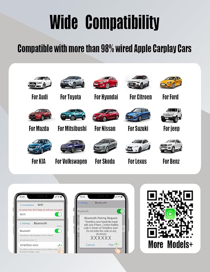 2026 Upgraded USB Wireless CarPlay Adapter for iPhone, Bluetooth 5.8 and Wi-Fi 6, Automatic & Zero-Delay Connection, Android auto Carplay Wireless Adapter for Android and iOS Systems. (Light Gray)