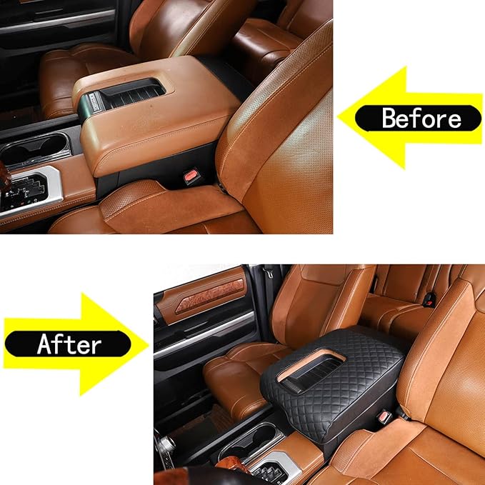 Aunginsy Leather Center Console Armrest Cover Compatible with Toyota Tundra 2014-2021, Car Armrest Pad Seat Box Cover Cushion Lid Anti-Scratch Protector Waterproof Plaid Black Interior Accessories
