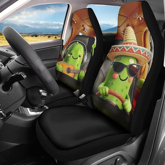 Cucumber Car Front Seat Covers 2 Pcs Funny Comfortable Car Seat Covers Front Seats Only Removable Automotive Accessories Universal Fit for Most Cars SUVs and Sedans