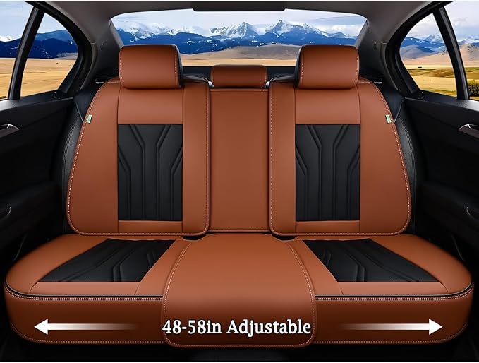 FLORICH Leather Seat Covers, Seat Covers Full Set, Car Seat Protectors 5 Seats,Automotive Seat Covers Fit for Most Cars Trucks-Brown&Black