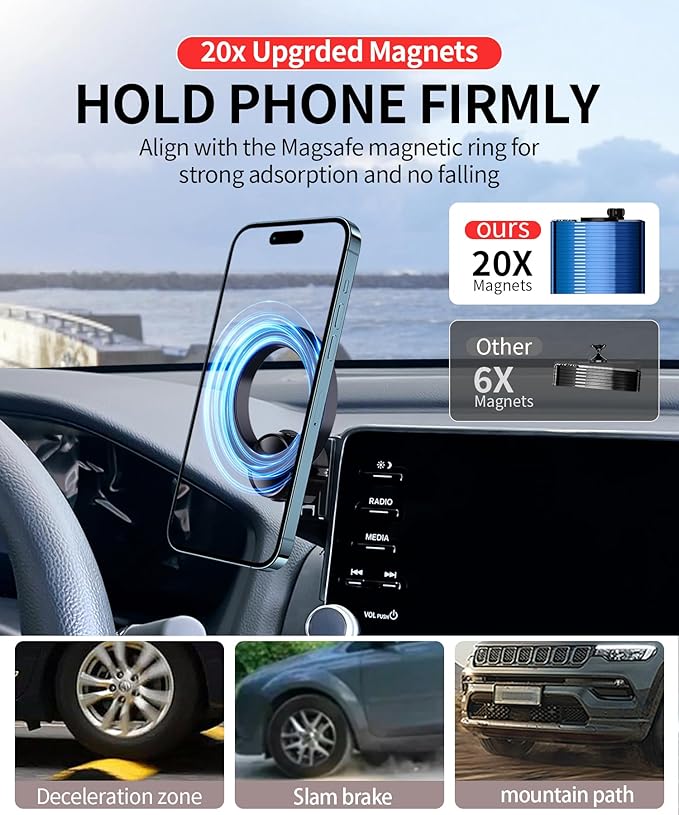 MaserWeller Car Phone Holder for Honda Accord 2018-2022 Accessories 8-Inch Screen Fixed Clip, 360° Rotation Phone Mount Compatible with MagSafe, Cell Phone Holder That Does Not Affect Air Vent