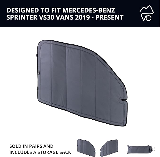 VanEssential Insulated Magnetic Blackout Front Door Window Covers (Pair) Designed for Mercedes-Benz VS30 (Van Years 2019 to Current) - Charcoal Gray