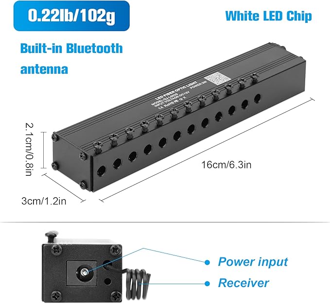 CHINLY Meteor 3W 96pcs 0.03in 9.8ft Bluetooth 12LEDs Fiber Optic Lights Kit Remote/APP Control + DC Power Splitter Cable for Car/Home Theater(Shooting Star Effect only)