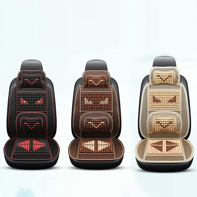 Natural Wood Beaded Seat Cover with Cooling Ventilated Mesh, Massage Seat Cushion with Lumbar Support for Car/Truck Driver
