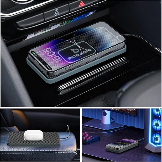Wireless Charging Pad for Car, MOGAOPI 15W Type C Wireless Charger Car, PD20W Fast Car Charger Compatible with iPhone 16 Pro Max/15 Plus/14/13/12 AirPods Pro Samsung S23/S22/21 (30 cm Cable)