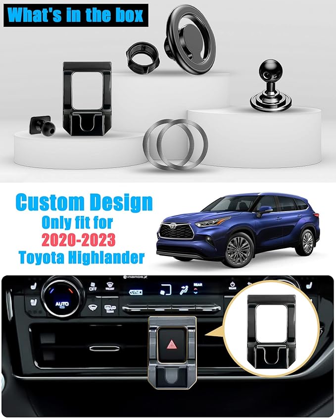 Car Phone Holder, Air Vent Phone Holder, Car Mount for Toyota Highlander 2020-2023, Magsafe Magnetic Navigation Stand Fit for iPhone 17 16 15 14 13 12 Pro Max Plus Mini, Magsafe Case, All Phones