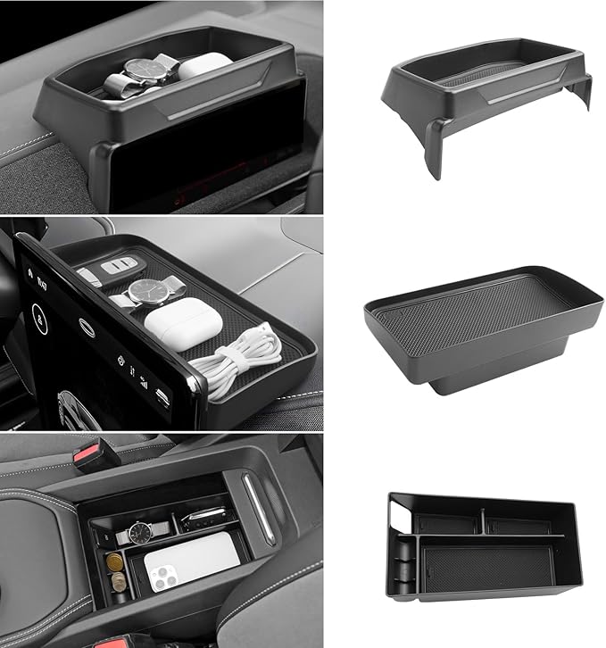 LUWU 3PCS 2025 2026 Mustang Mach E Dashboard Storage Tray Compatible with Ford Mustang Mach E 2021-2026 Accessories Center Console Armrest Box Hidden Organizer Tray Behind Screen ABS Material