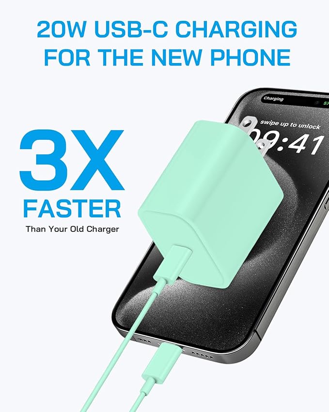 3 Pack AISNI Fast Charger Block Compatible with iPhone 17 16 15 Charger Fast Charging USB C Charger Long Type C Chargers Cord 6 FT for iP17 Air/17 Pro Max/16/15 Pro Max Series and Type C Device-Green