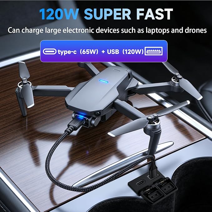 185W Fast Car Charger USB c Dual Port Adapter Center Console Socket for Toyota Sienna (Lid USB (120W)+Type-C (65W)