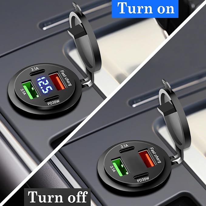 2 Pack 12V USB Outlet 4 Ports Dual USB C PD and Dual Quick Charge 3.0 Car USB Port 12 Volt Car Charger Socket with Voltmeter for Car Boat Marine RV Truck Motorcycle