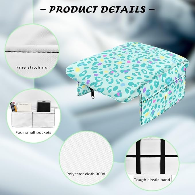 Dreaweet Teal Leopard Print Arm Rest Cover for Car Women Thick Center Console Cover Pad with Pockets Cheetah Print Car Accessories Anti-Scratch Armrest Cover for SUV Sedan