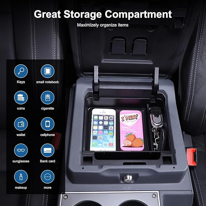 Car Armrest Storage Box Tray Compatible with INEOS Grenadier 2022 2023 2024 2025 2026 Center Console Armrest Organizer Storage Box Tray With Anti-Slip Mat ABS Accessories