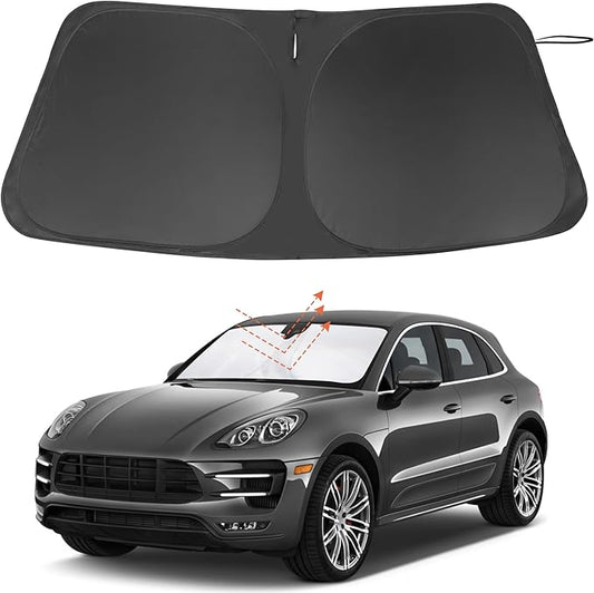 Windshield Sun Shade Custom Fit for 2014-2024 2025 2026 Porsche Macan Accessories Foldable Sunshade Sun Blocker Protect Car from Sun Rays & Heat Damage Keep Car Cooler