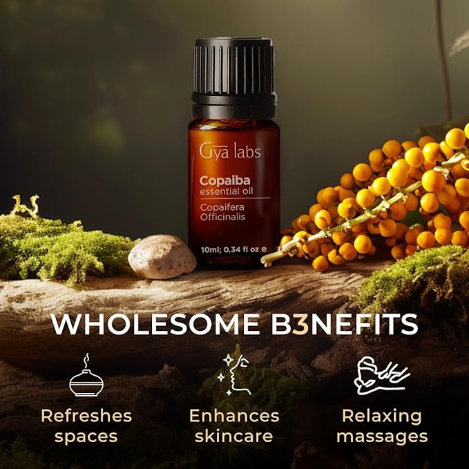 100% Pure Copaiba Essential Oil - 0.34 Fl Oz - Copaiba Oil for Hair, Skin, Diffuser, Aromatherapy & DIY Candle Making Scent