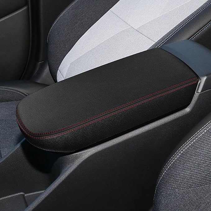 Console Cover for 2024 2025 2026 Chevrolet Trax (LS/1RS/LT/2RS/ACTIV) Leather Center ArmRest Box Cover Pad 2024 2025 2026 Chevy Trax Accessories Protector Cushion (Red Stitches)