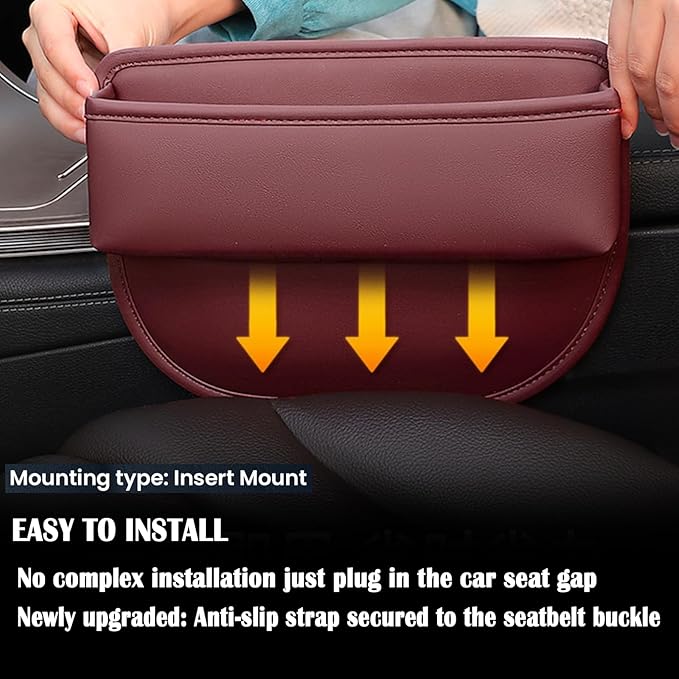 Universal Fit Premium Leather Car Seat Gap Filler Organizer, Center Console Organizer for Car SUV Truck (Burgundy，2 Pack)