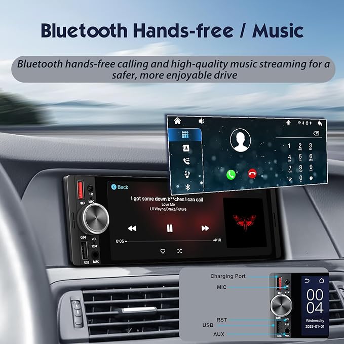 [in‑Cell Touchscreen] 6.36" Single Din Car Stereo with Wireless/Wired CarPlay & Android Auto, 240W DSP Powerful Sound with EQ, MirrorLink, Bluetooth Hands‑Free, 12‑LED Backup Camera, AM/FM Radio