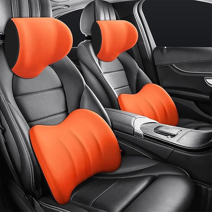 Car Headrest & Lumbar Support Cushion for Hyundai Santa Fe 2010-2023, Ergonomic Car Seat Headrest Memory Foam Neck and Back Pillow Kit Breathable Removable for Driving Fatigue Relief