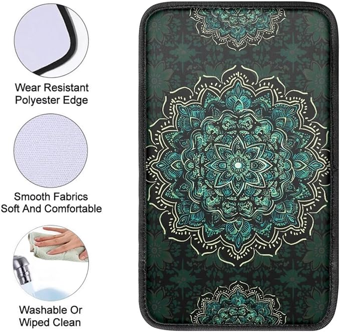 Dreaweet Turquoise Lotus Mandala Arm Rest Cover for Car Women Bohemian Car Accessories Soft Scratch-Proof Center Console Pad Universal Armrest Cover for SUV Truck Sedan