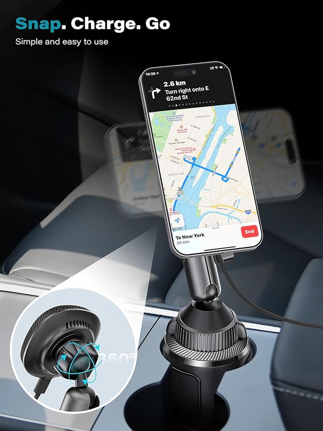 EXELIQ for Qi2 15W Magsafe Car Mount Charger, Car Cup Holder Wireless Car Phone Charger Heat Dissipation Fan, Fast Charging Magnetic Phone Holder for iPhone 17 16 15 14 13 12 [PD 30W Adapter]