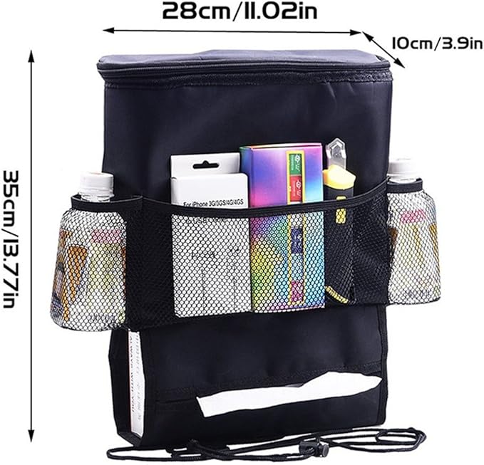KAFEEK Car Seat Organizer/Auto Seat Back Organizer/Multi-Pocket Travel Insulated Drinks Holder Cooler/Storage Bag Cool Wrap Bottle Bag with Mesh Pockets(Heat-Preservation)