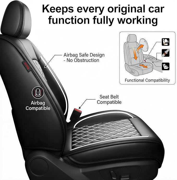 Santa Fe Seat Covers Custom Fit for Hyundai Santa Fe 2007-2026 (Only 5-Seat Version) - Full Set Premium Leather, Waterproof, All-Weather, Airbag Compatible, Car Seat Protectors (Whiteline)