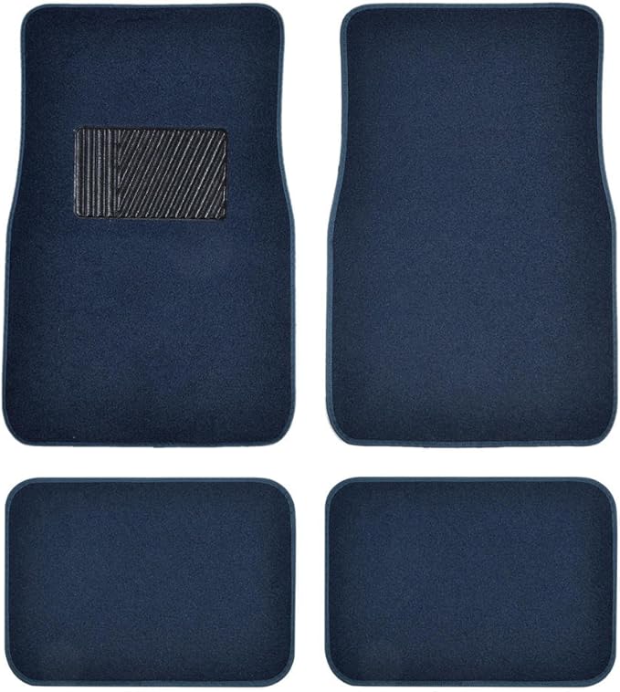 BDK Premium Blue Carpet Floor Mats for Cars - Universal Fit Interior 4-Piece Car Mats Full Set with Vinyl Heel Pad Protector - Cute Car Accessories Interior Floor Covers for SUVs & Trucks