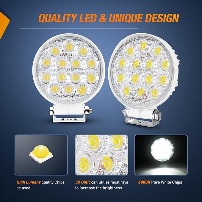 Nilight Marine LED Pods 2Pcs 4.5Inch 42W 4200LM White Round Light Flood Beam Ponton Boat Deck Dock Lights for Night Fishing T-top Stern Yacht Kayak Port Sailboat, 2 Years Warranty