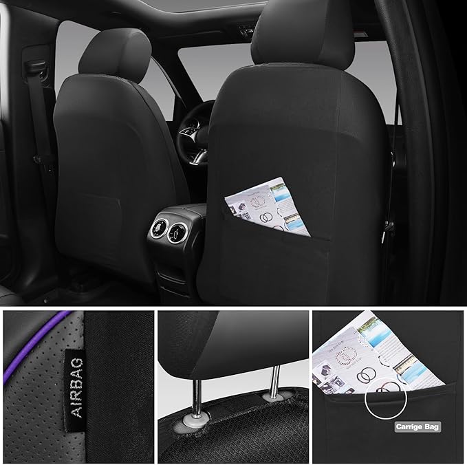 CAR PASS Comfortable 3D Foam Mesh Leather Car Seat Covers Front, Air Cool Mesh Breathable Front Seat Covers for Car, Universal for SUV Truck Sedan Automotive, Airbag Compatible,Black Purple