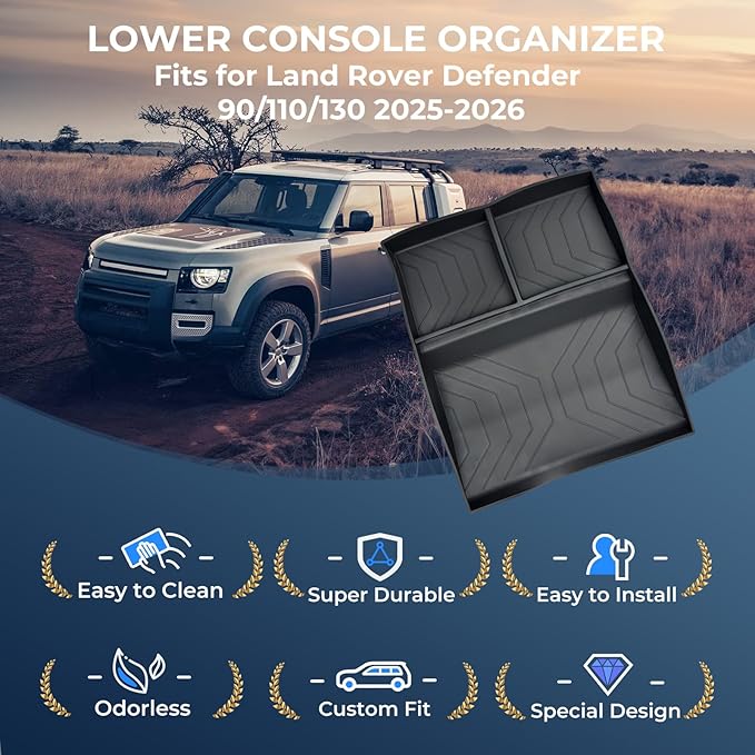 Lower Center Console Organizer Tray for Land Rover Defender 90/110/130 2026 2025, Interior Accessories Insert Tray Storage Box for 2025-2026 Defender, Black