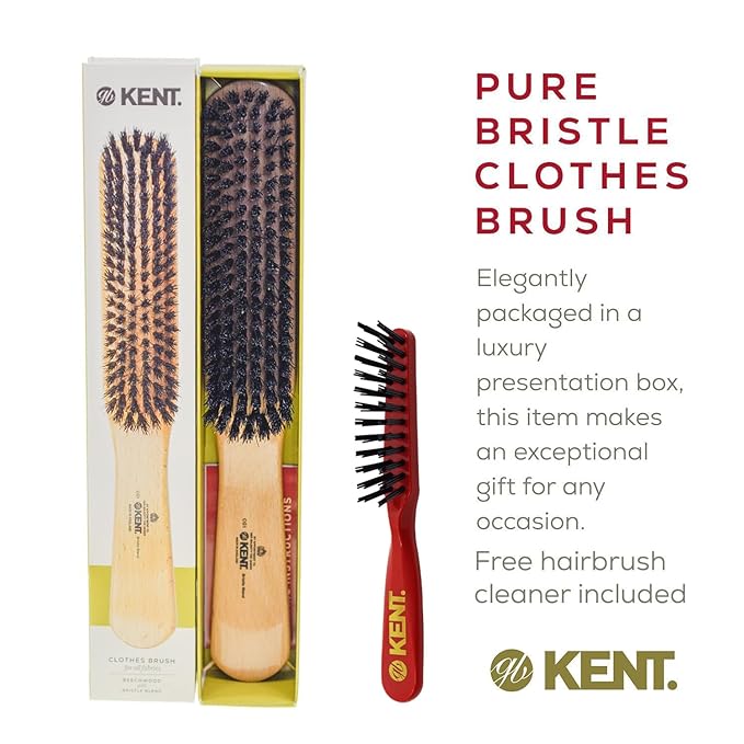 Kent CG1 Clothes Brush Cherrywood 100% Natural Black Bristle and Lint Remover Especially for Jeans or Corduroy Garments for Keeping Fabrics Free from Fibres, Fluff and Pet Hair. Made in England