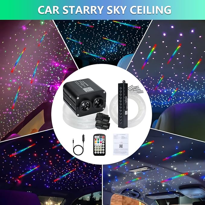 Starlight Headliner Kit,Twinkle + Music Sync Dual Color Fiber Optic Star Ceiling Lights with APP Remote Control, RGBW Shooting Star Lights for Car/Home Ceiling Decor, 900pcs 9.8ft