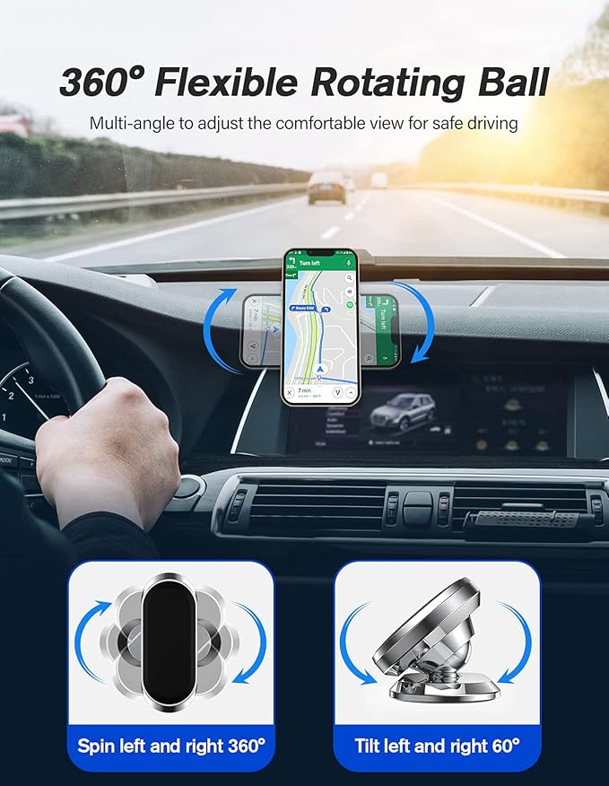 2 Pack Magnetic Phone Holder for Car, Upgrade Magnet - 360 Rotation and Easy Installation, Compatible with All Smartphones,Dashboard Car Phone Holder,Must be Used Together with Iron Sheets