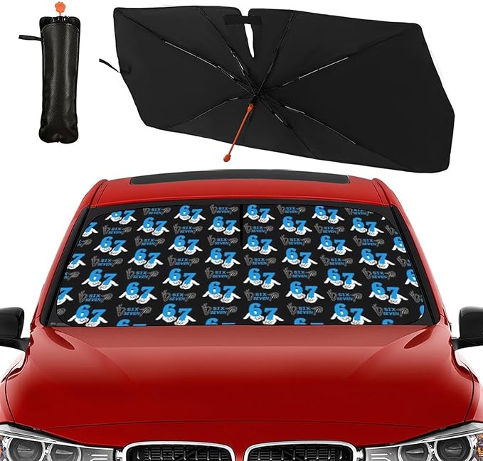 Socira Funny Six Seven Car Windshield Sunshade Umbrella Foldable Umbrella Sun Shade Windshield Cover Sunshade Car Accessories Blocks Uv Rays Keeps Cool (57" X 30")