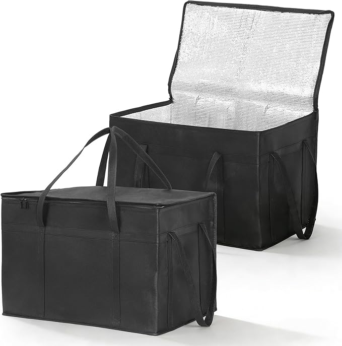 2-Pack 23" W x 15" H x 14" D Insulated Food Delivery Bag XXXL Large Capacity Thermal Cooler Bags for Grocery Shopping, Catering, Pizza Delivery, Rideshare, Travel, and Car Use