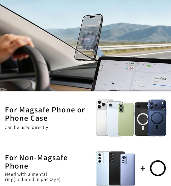 Magnetic Car Mount for Tesla, 360° Adjustable Phone Holder for Tesla Model 3 and Y, Strong Magnet & Foldable Car Accessories, All-metal Phone Mount for Magsafe Compatible with iPhone 17 16 15 Pro Max