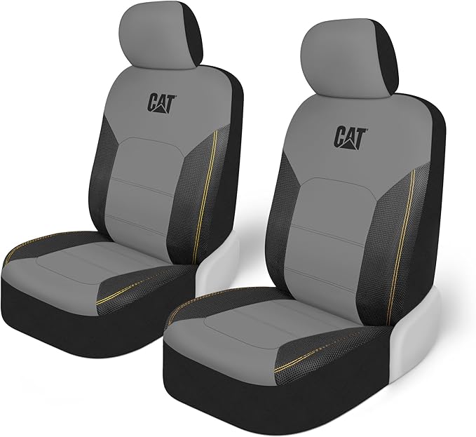 CAT PU Leather Seat Covers for Cars – (2) Front Seat Covers with (4) All-Weather Heavy-Duty Floor Mats for Trucks, Cars, & SUVs Combo Set – Car Interior Protection Liners for Car Seats and Floors
